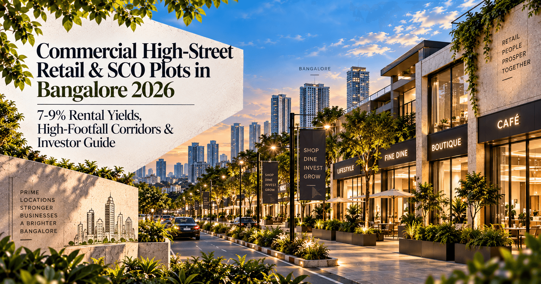 Commercial High-Street Retail & SCO Plots in Bangalore 2026 — 7-9% Rental Yields, High-Footfall Corridors & Investor Guide