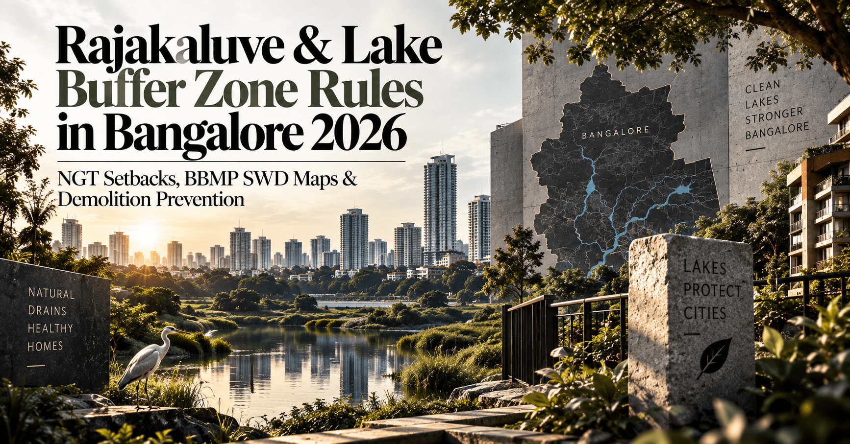 Rajakaluve & Lake Buffer Zone Rules in Bangalore 2026 — NGT Setbacks, BBMP SWD Maps & Demolition Prevention