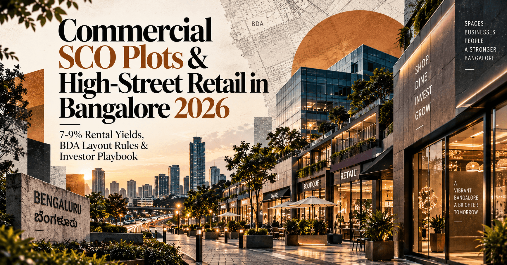 Commercial SCO Plots & High-Street Retail in Bangalore 2026 — 7-9% Rental Yields, BDA Layout Rules & Investor Playbook
