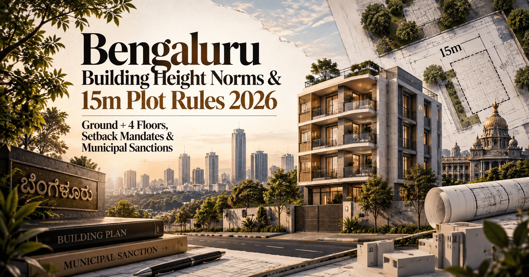 Bengaluru Building Height Norms & 15m Plot Rules 2026 — Ground + 4 Floors, Setback Mandates & Municipal Sanctions