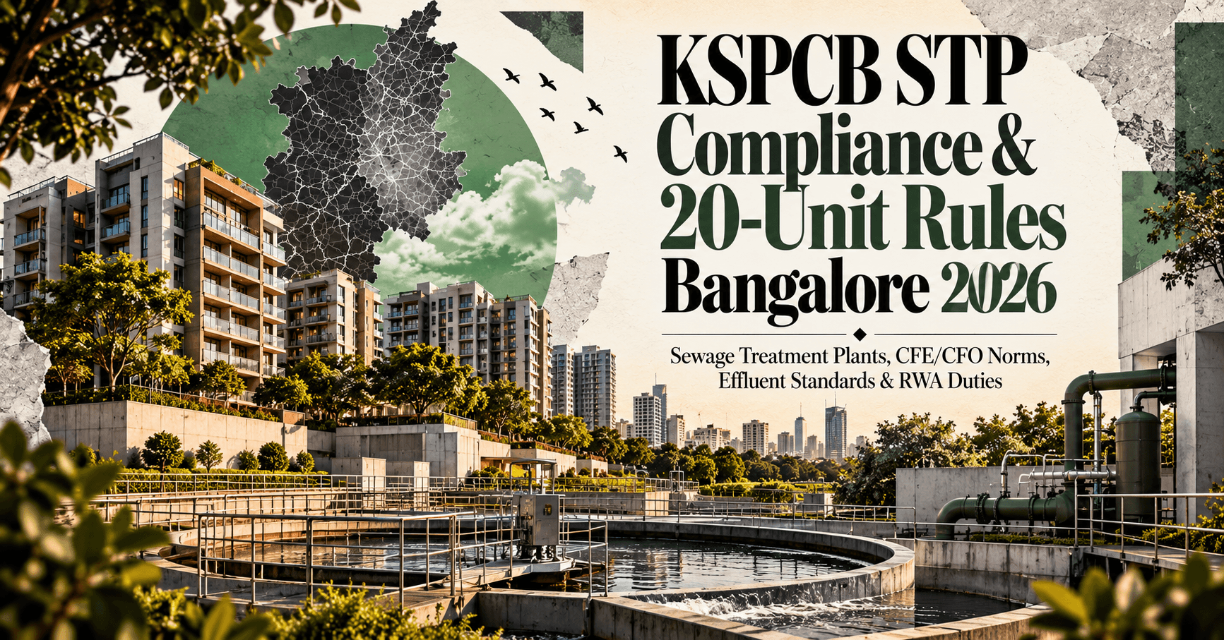 KSPCB STP Compliance & 20-Unit Rules Bangalore 2026 — Sewage Treatment Plants, CFE/CFO Norms, Effluent Standards & RWA Duties