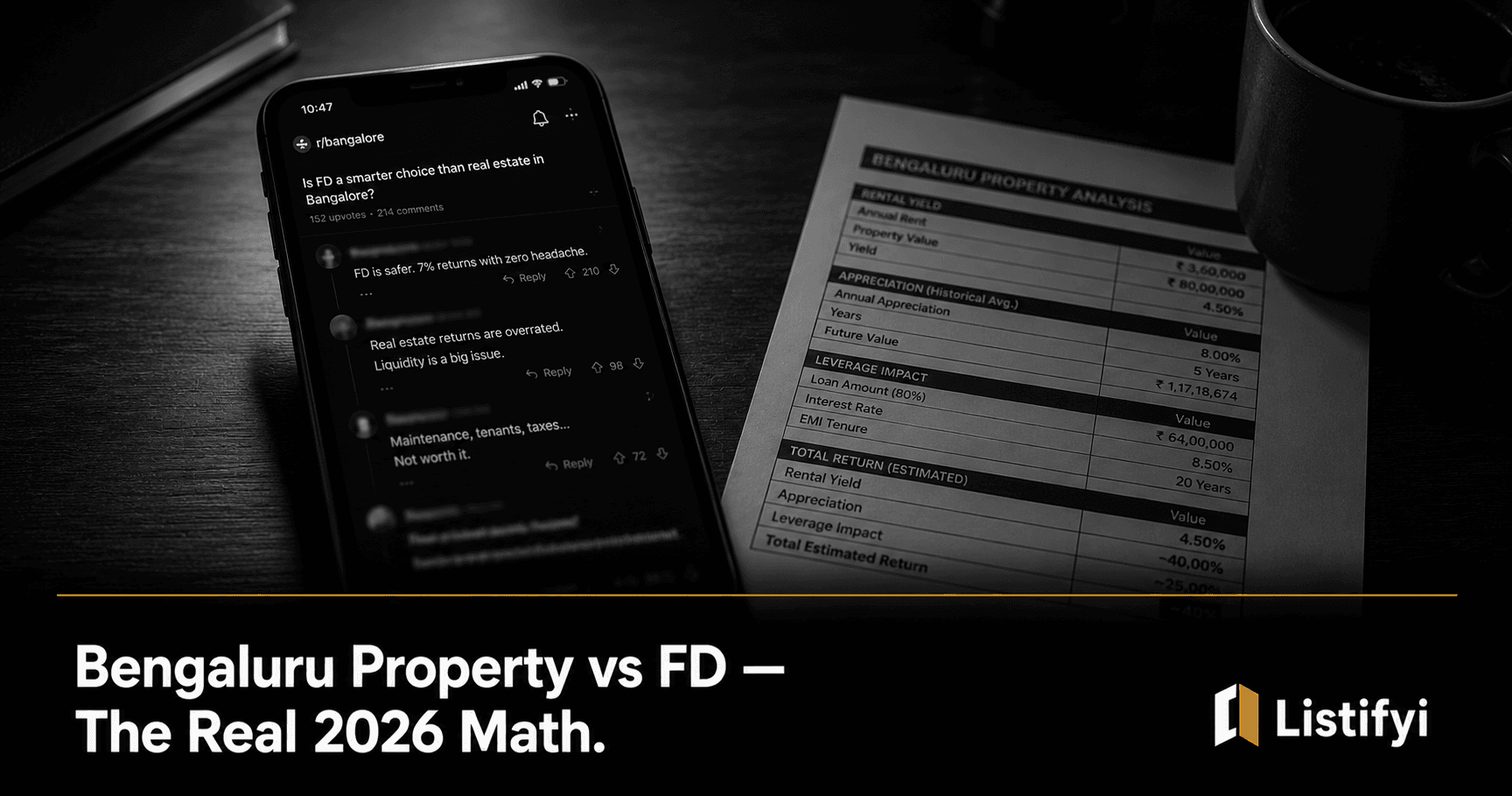 Reddit Says Bengaluru Property Gives 2% Rental Yield vs 7% on FD. Here's What the Real Math Actually Shows in 2026