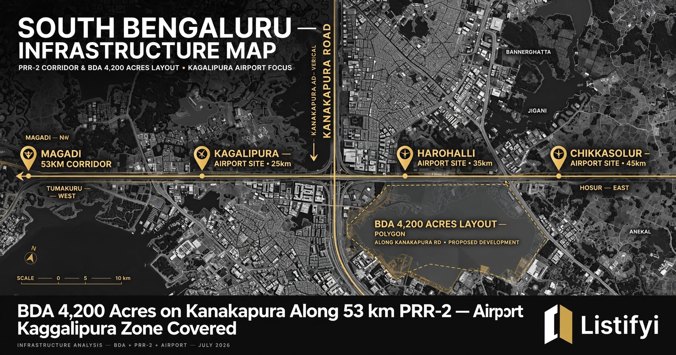 BDA 4,200 Acres on Kanakapura Along 53 km PRR-2 — Airport Link? Kaggalipura Zone Covered, Harohalli & Chikkasolur on Same Corridor