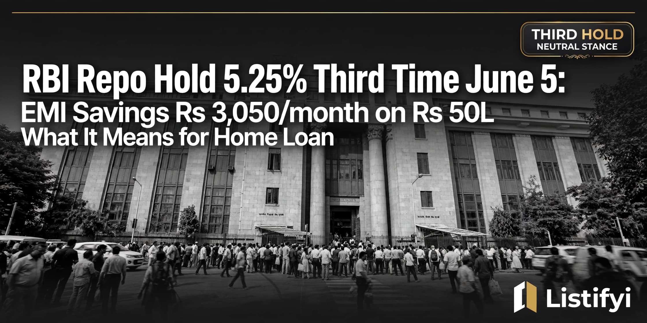 RBI Repo Hold 5.25% Third Time June 5: EMI Savings Rs 3,050/month on Rs 50L — What It Means for Kanakapura Home Buyers