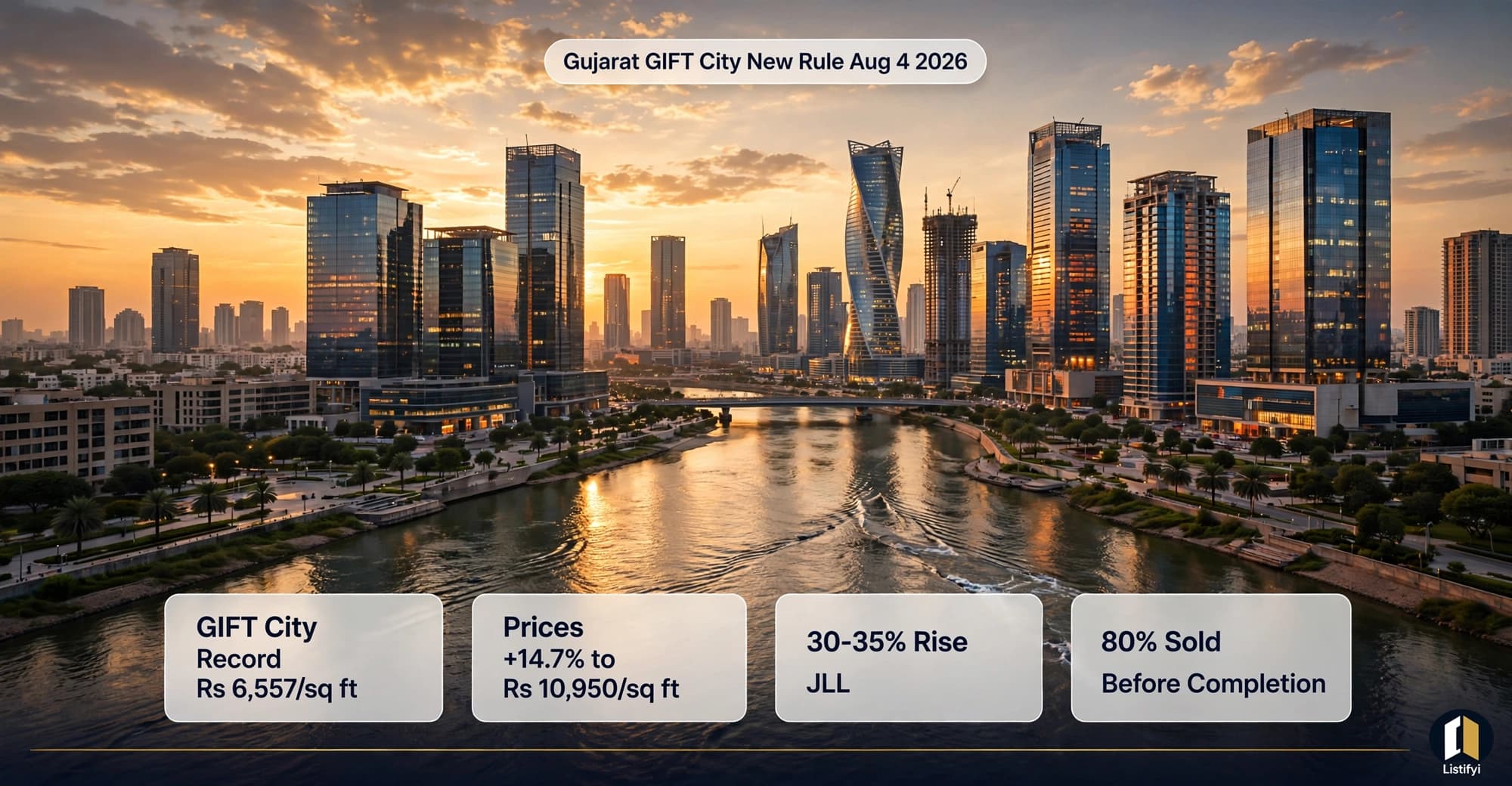 Gujarat GIFT City Record: Rs 6,557/sq ft Bid, Prices +14.7% to Rs 10,950