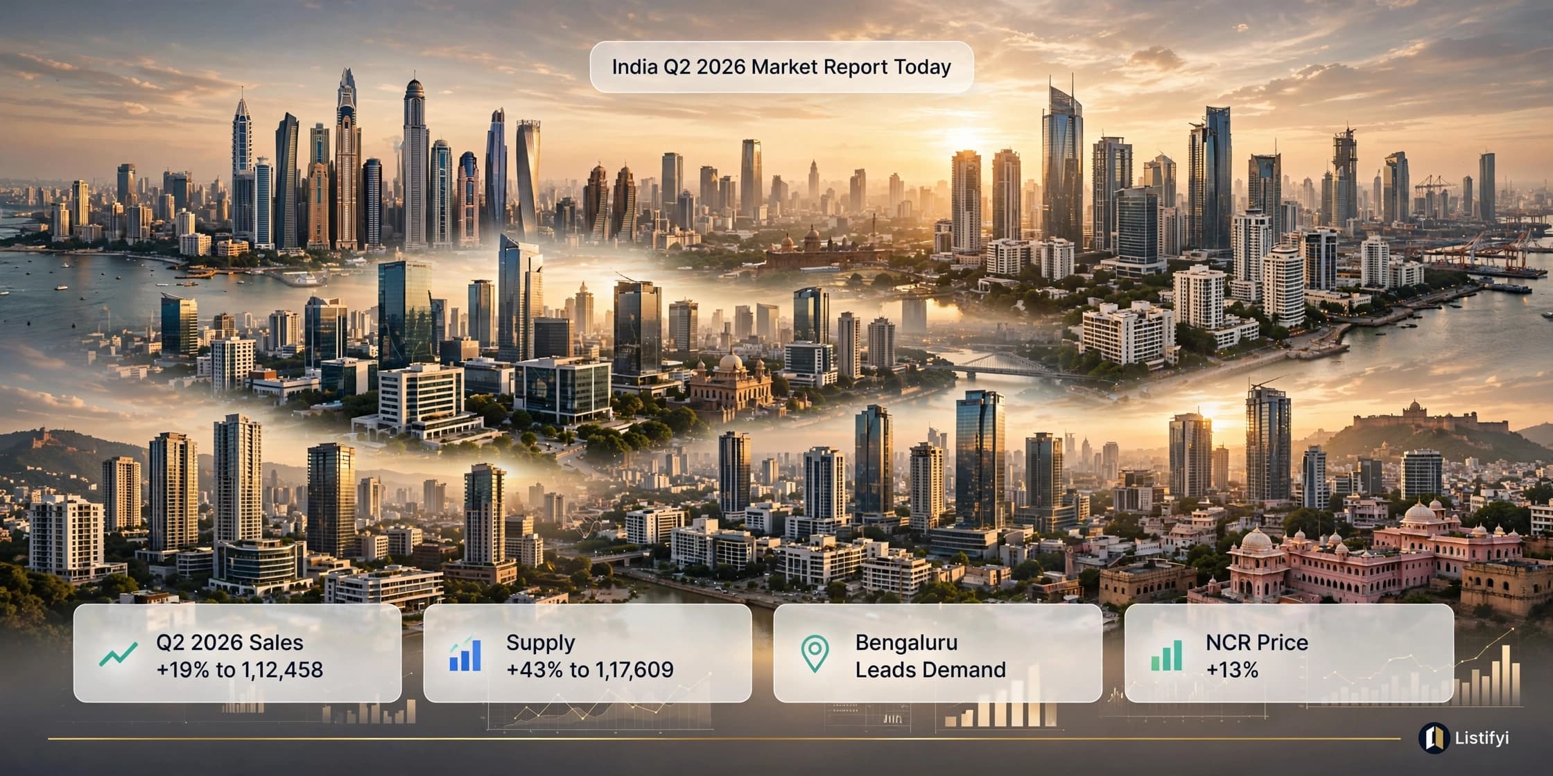 India Q2 2026: Home Sales +19% to 1,12,458, Supply +43% Bengaluru Leads