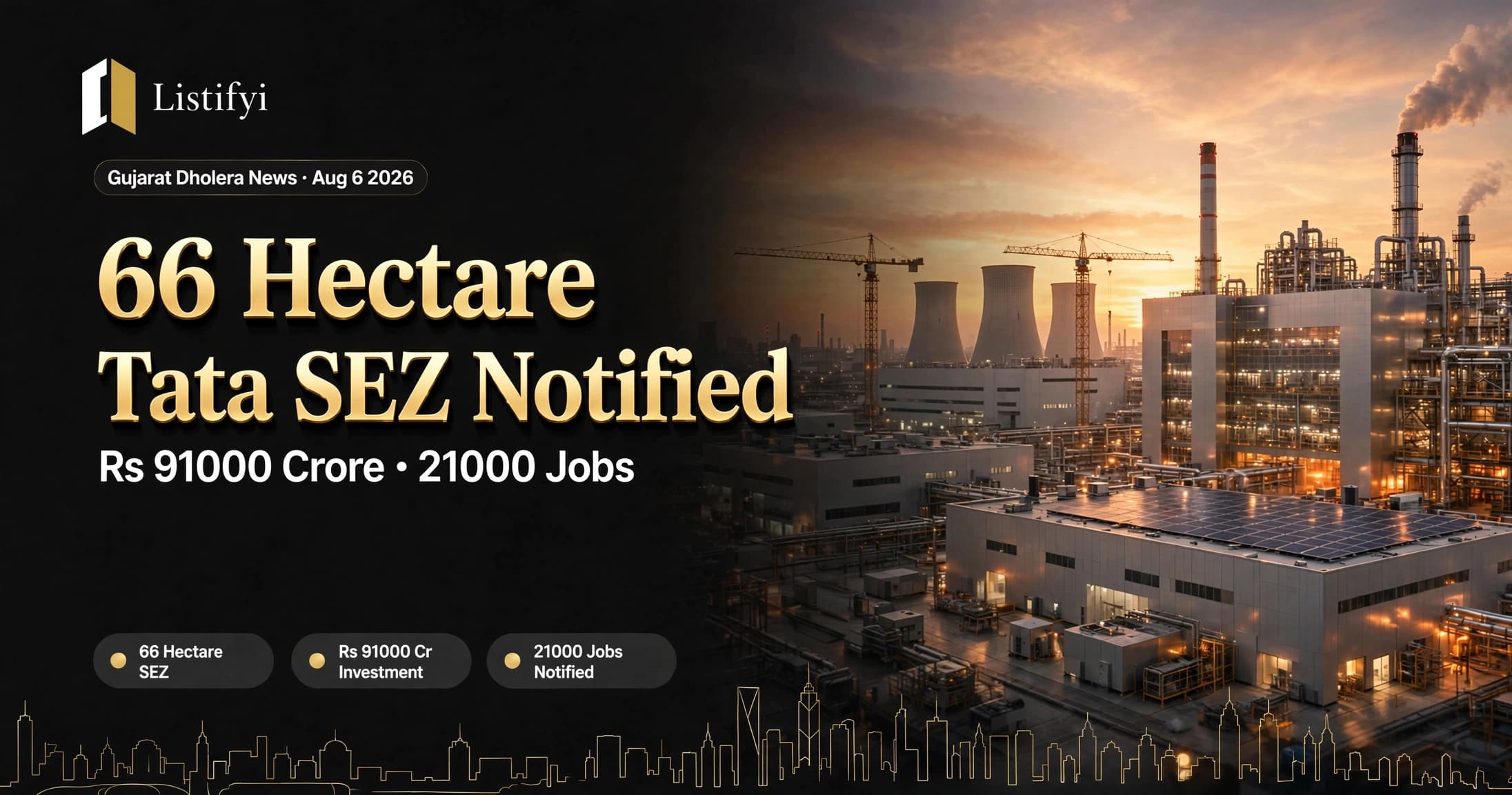 Gujarat Dholera Tata Semiconductor SEZ 66 Hectare Rs 91000 Crore 21000 Jobs Notified