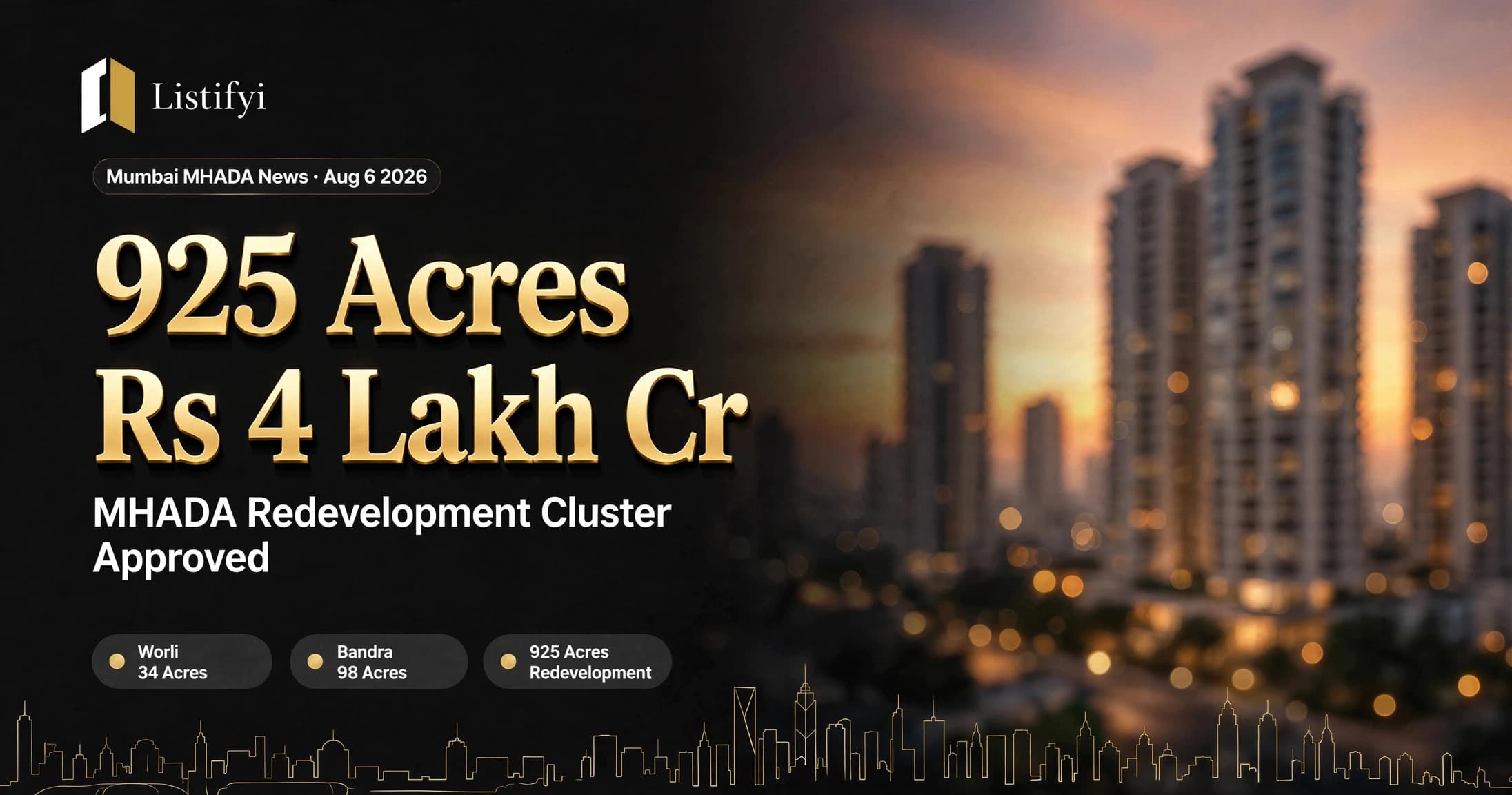 Mumbai MHADA 925 Acres Rs 4 Lakh Crore Redevelopment Worli 34 Acres Bandra 98 Acres Cluster Approved