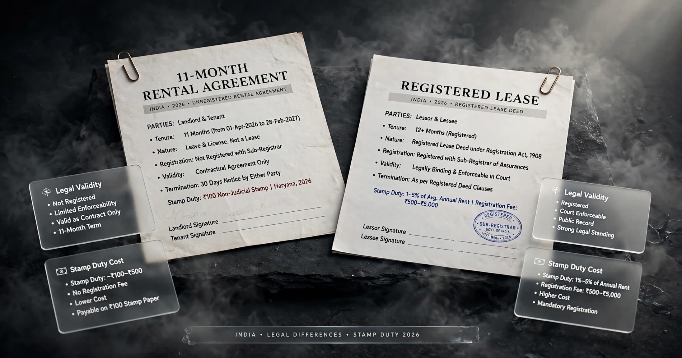 11-Month Rental Agreement vs Registered Lease in India: Legal Differences & Stamp Duty 2026
